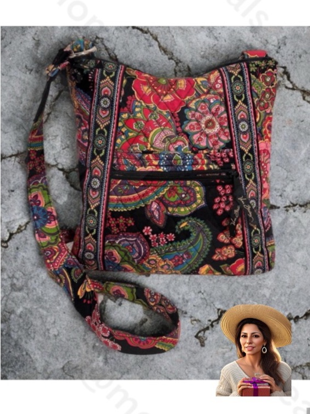 Vera Bradley Quilted Hipster Crossbody Bag in Symphony in Hue pattern Floral EUC